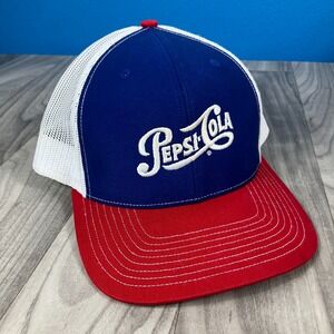 Vintage Pepsi Cola Unisex‎ Trucker Hat OSFM White Mesh Blue Red Snapback Strap